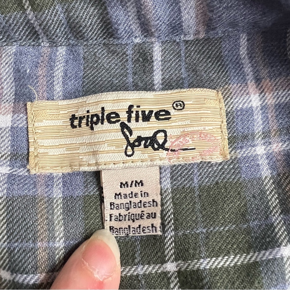 Triple Five Soul blue Plaid Flannel Lace-Up Long Sleeve Top Size L - Picture 4 of 8